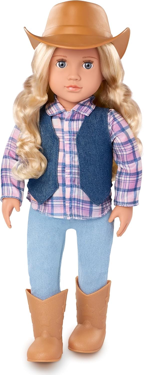 Our Generation - 18-inch Cowgirl Doll - Lifelike Gray Eyes & Wavy Blonde Hair - Cute Plaid and Denim-Style Western Outfit - Cowb