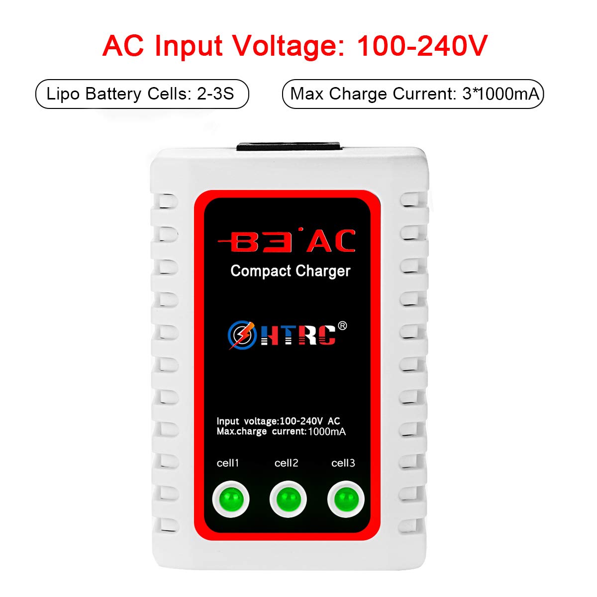 LiPo Battery Charger 2S-3S Fast Balance LiPo Charger 7.4-11.1V RC Compact Charger(White)