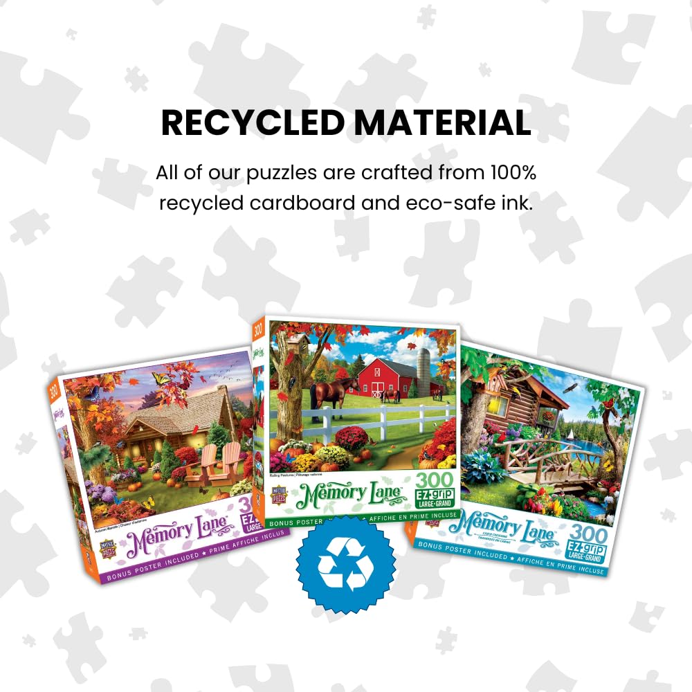 MasterPieces - 300 Piece Jigsaw Puzzle, Large EZ Grip Shapes, Autumn Warmth, Fun for Adults, Seniors, Family, Kids, Non-Glare Fi