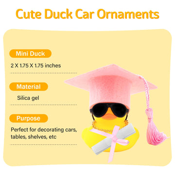 wonuu Car Dashboard Decorations Colorful Graduation Hat Rubber Ducks for Car Ornament Ducky with Hat, Glasses, Necklace, Certifi