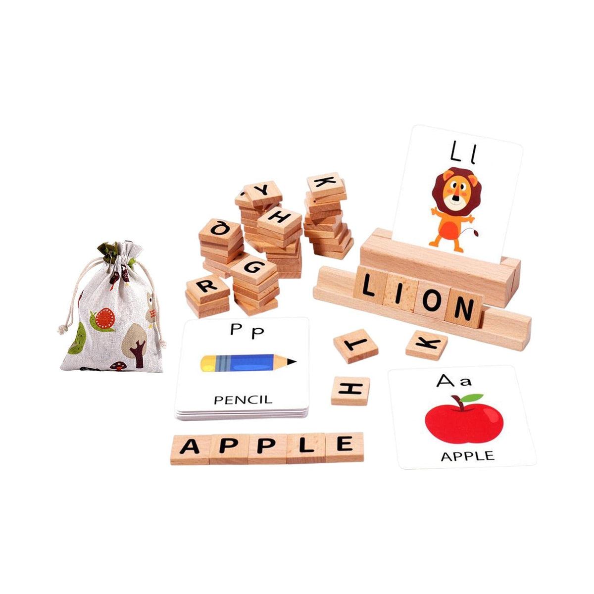 Fashion My Day Wooden Blocks Spelling Game with Flash Cards Words for Toddler Kids Gifts