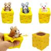 3PCS Animal Squishes Toys with Cheese Cup Squishies Cute Mice Squeeze Toys for Kids Cheese Squirrel Cup Fidget Toys for Adults A