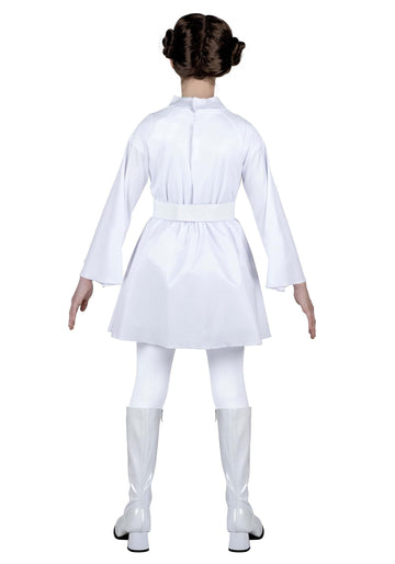 Star Wars Princess Leia Official Youth Halloween Costume - White Dress With Belt And Wig