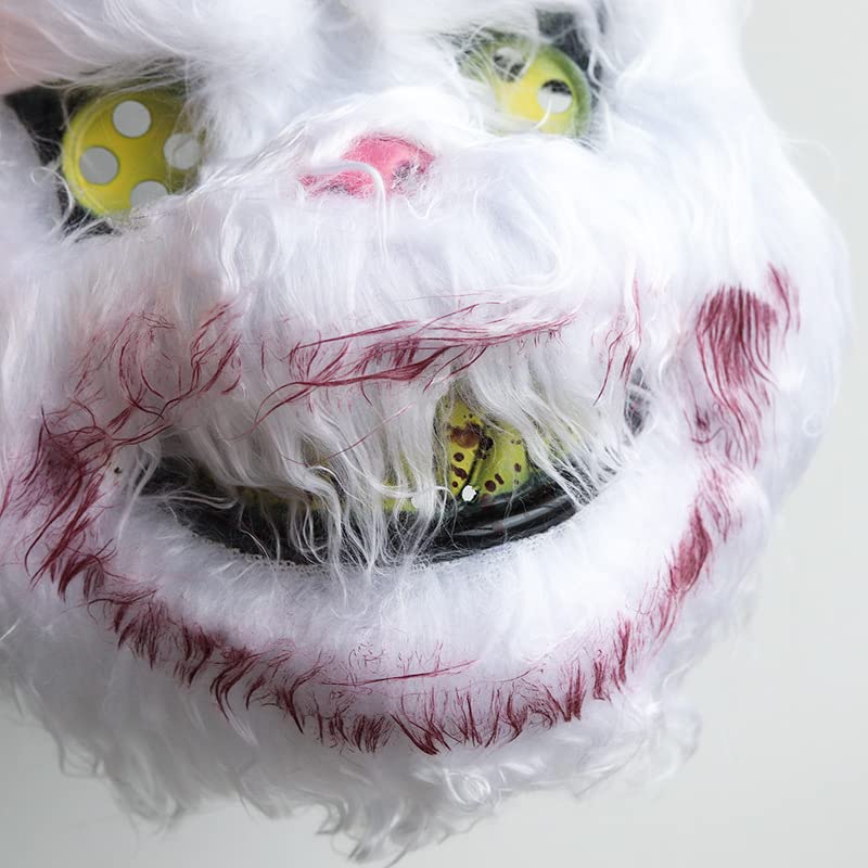 HIPIHOM Easter Bunny Mask, Bloody Plush Rabbit Mask, Bloody Bear Headgear - Performance Props for Easter, Halloween, Horror (Whi