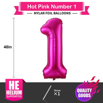 1 Balloon Number Hot Pink 1 Birthday Balloon 40 Inch Foil Mylar Large 1 Balloon Numbers For Birthday Party Anniversary Festival