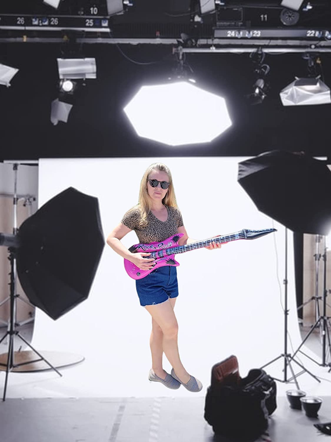 Zugar Land Rock Inflatable Guitar (40 Inches) Vinyl. Perfect Party Favor, Dj Dance 80S Rocker (Rock-N-Roll (12 Pack)), Multicolor