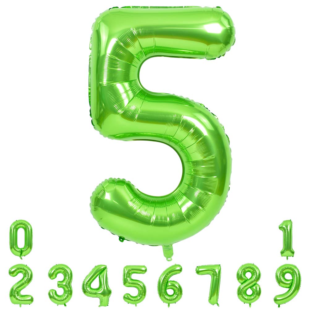 Toniful 40 Inch Large Green Numbers Balloons 0-9, Number 5 Digit 5 Helium Balloons, Foil Mylar Big Number Balloons For Birthday
