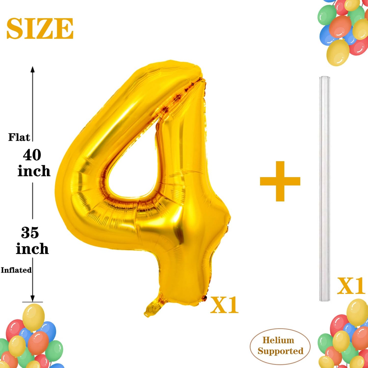 Pigetale 40 Inch Gold Large Numbers Balloons 0-9 Giant Jumbo Number 4 Digit 4 Helium Balloons, Big Foil Mylar Number Balloons Fo