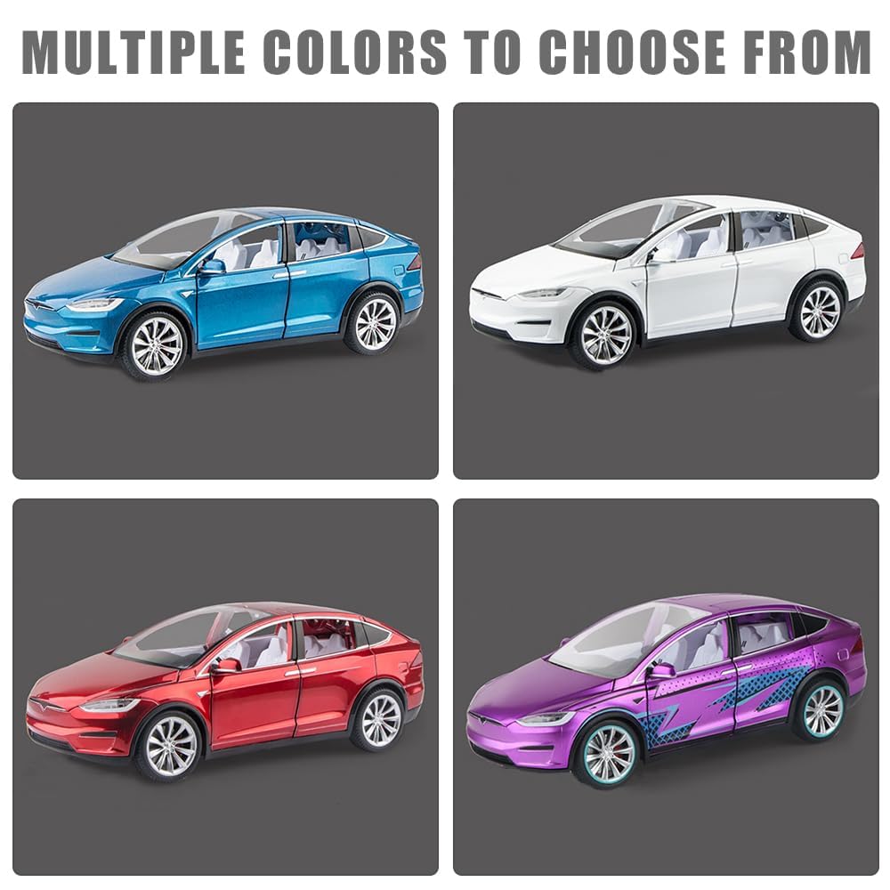 Model X Toy Car 1/24 Diecast Model X Model Car Pull Back Vehicles with Sound and Light, Eagle Wing Door, Big Model X Diecast Car