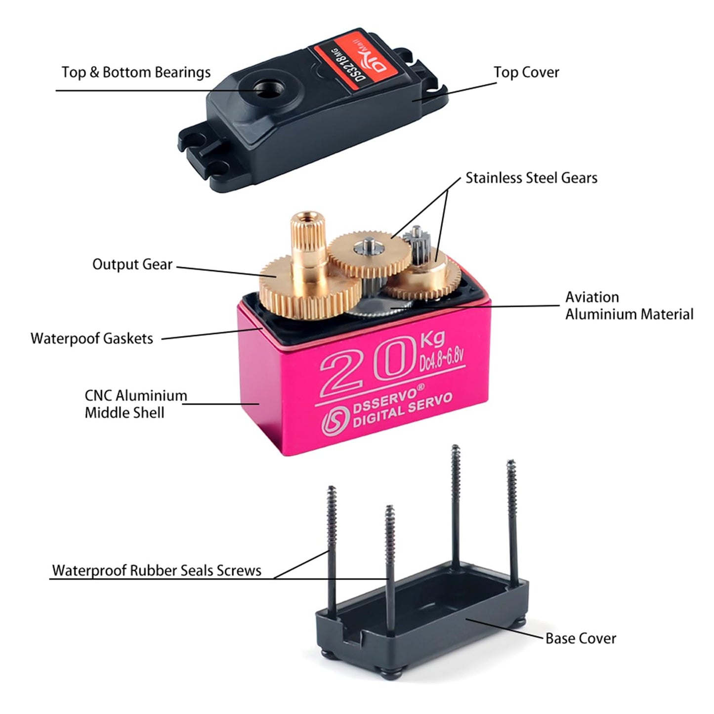 Wishiot 2Pcs 20Kg Ds3218 Servo 270 Degree High Torque Waterproof Servo Full Metal Gear With 25T Servo Horn Dc4.8-6.8V For Baja R