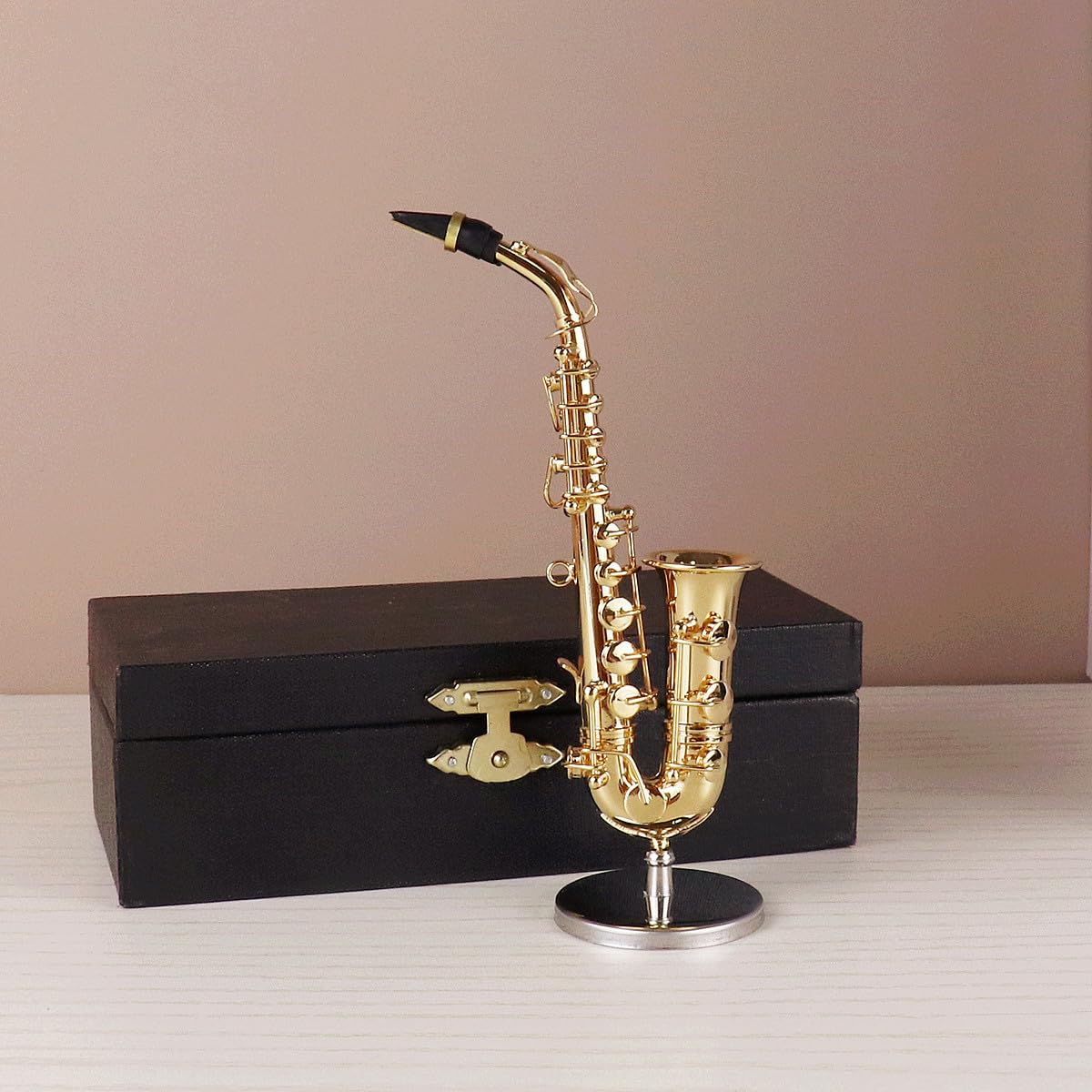 Tnfeeon Miniature Alto Saxophone, Mini Musical Instrument Saxophone with Stand and Case Simulate Instrument Miniature Dollhouse