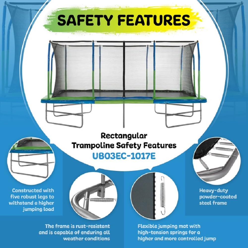 Upper Bounce Rectangle Trampoline Set with enhanced Top-Ring Enclosure System - Outdoor Gymnastics Trampoline for Kids & mature-themeds - Supports up to 500 lbs