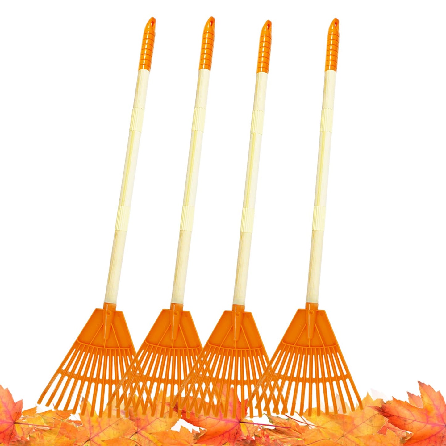 Cheerbank 4Pcs Kid Rakes, 31'' Child Size Plastic Lawn Rakes For Leaves Wooden Handle, Great Gardening Tools Gifts For Boys Girl