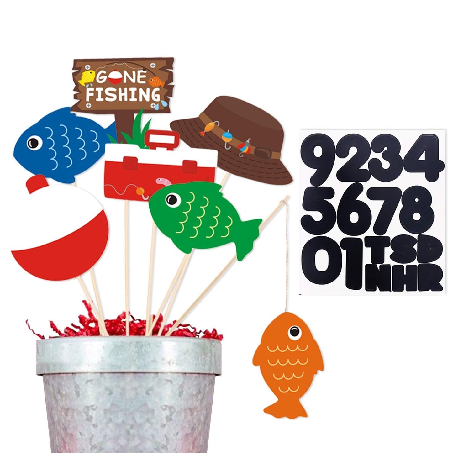 21 Pack Gone Fishing Theme Little Fisherman The Big One Party Centerpiece Sticks Bobber Table Toppers Kids Fishes Reel Fun Birth