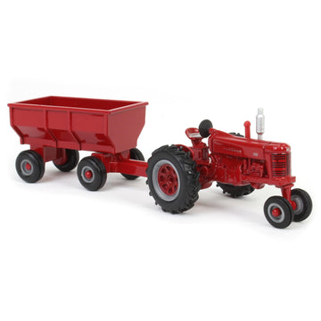 Case IH 1/64 Farmall 400 Narrow Front Tractor with Flarebox Wagon, Diecast Metal, Soft-feel Tires, Ages 3+