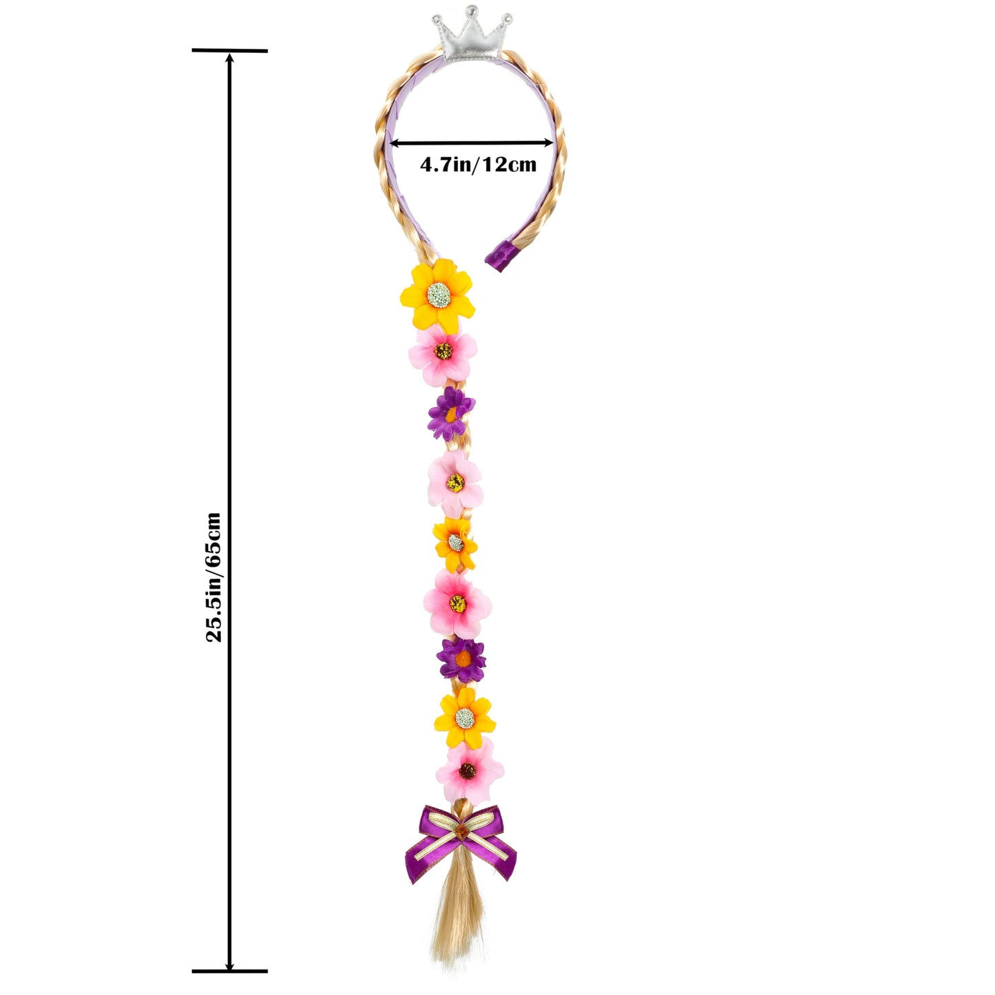 Rabtero Girls Halloween Costume Wig, Rapunzel Hair For Toddler Girls, Tangled Wig Braid Headband With Tiara And Colorful Flowers