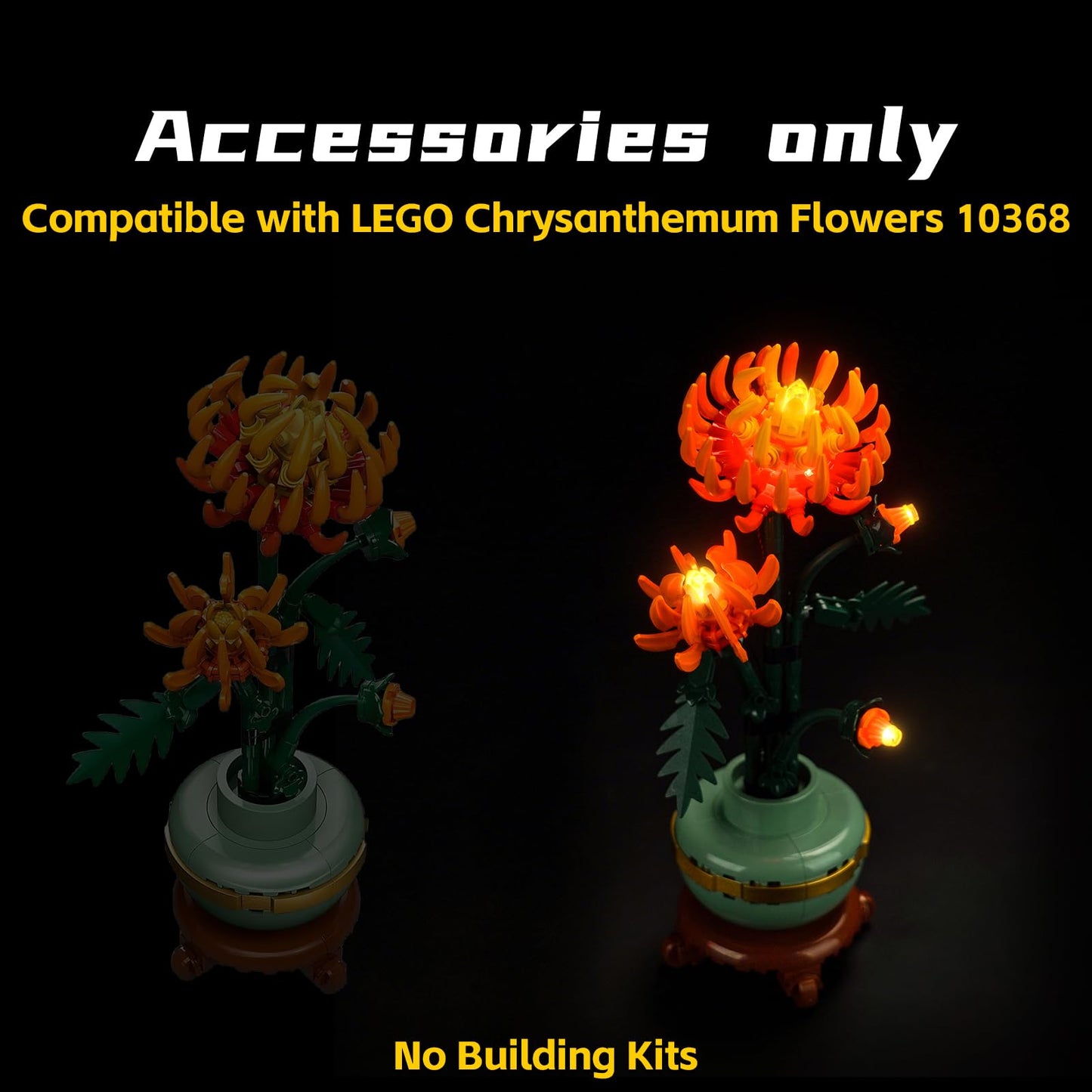 Brickbling Light Compatible With Lego Icons Chrysanthemum Flower Décor, Led Lighting Compatible With Lego Chrysanthemums Compatible With Lego 10368, Light Up Your Botanical Collection (No Model Set)