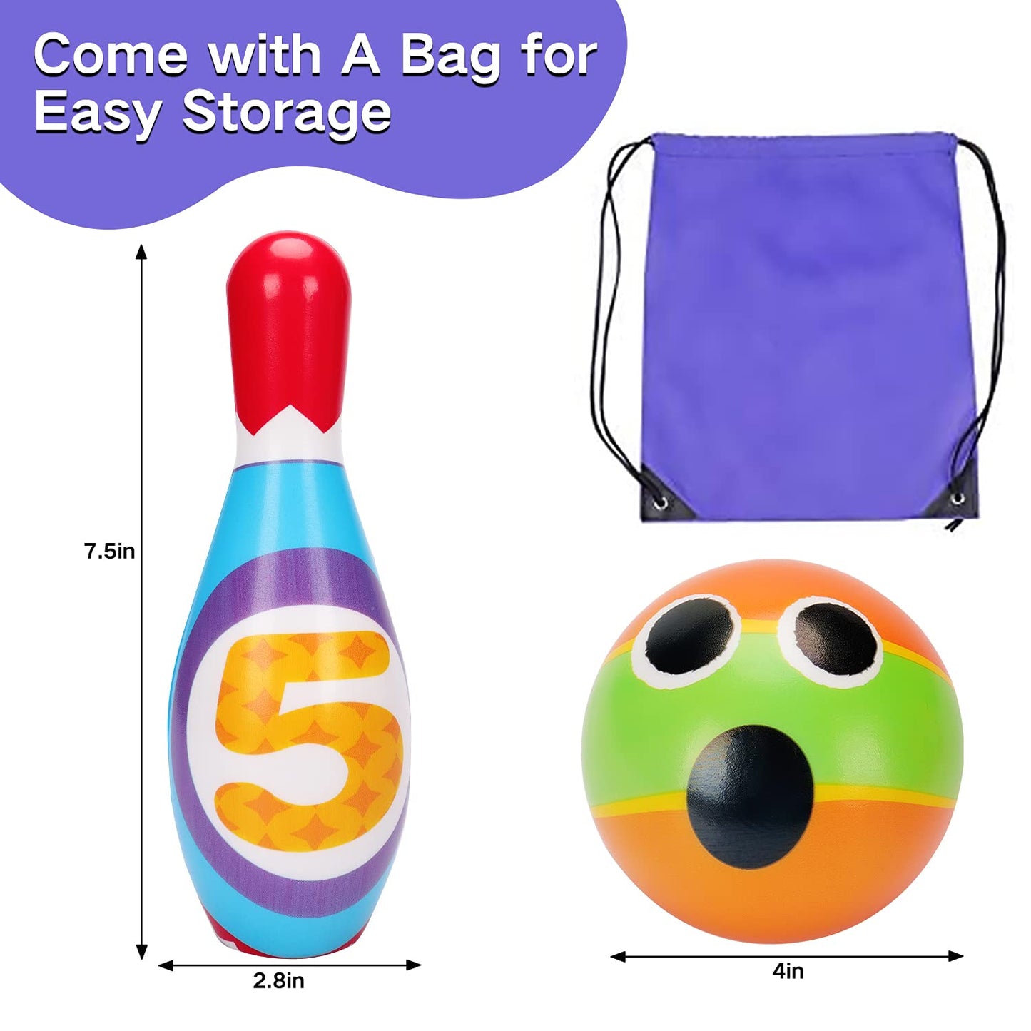 Soft Kids Bowling Set Toddler Toy For 2 3 4 5 Years Old Boy Girl, 10 Indoor Colorful Foam Pins 2 Bowling Ball Printed Number Developmental Sensory Toy Age 2-4 Present Stocking Stuffer