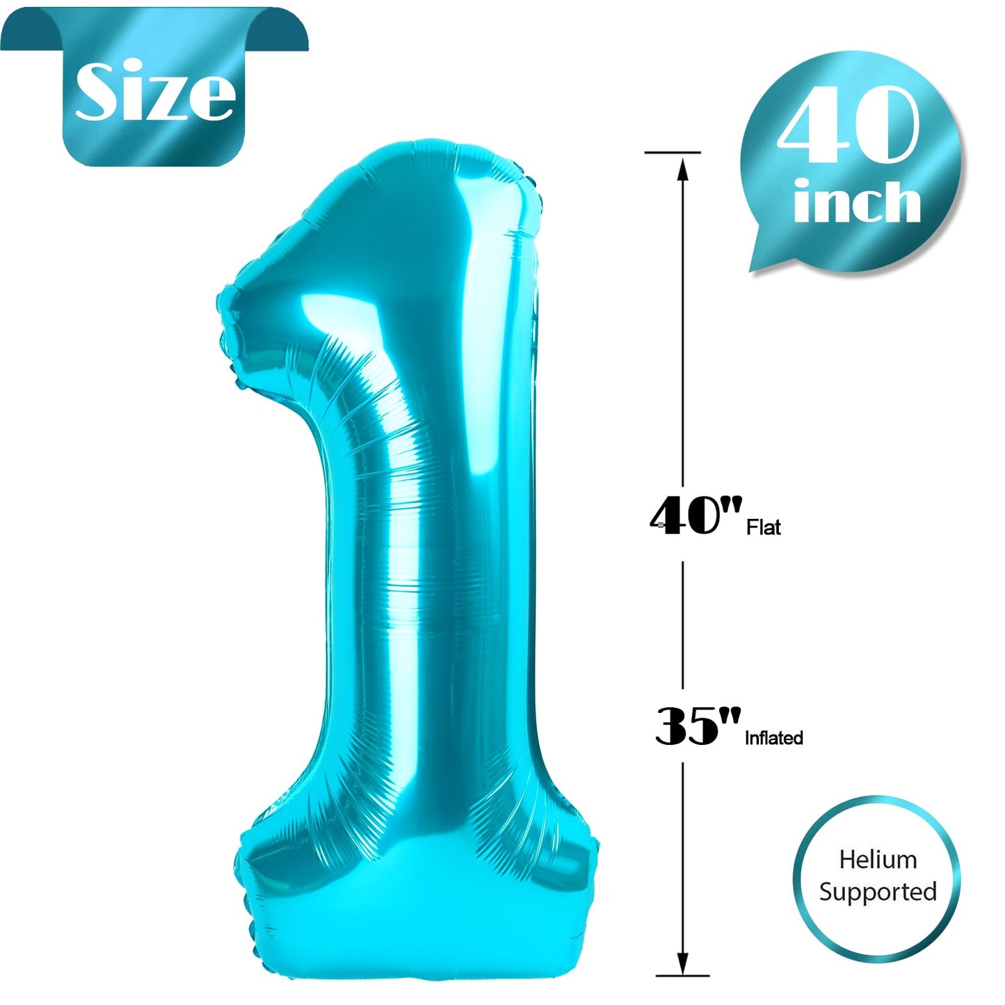 40 Inch Blue 1 Balloon For First Birthday, 1St Number Balloons Birthday Decorations For Girl Boy Kids Toddler Baby, One Giant Nu