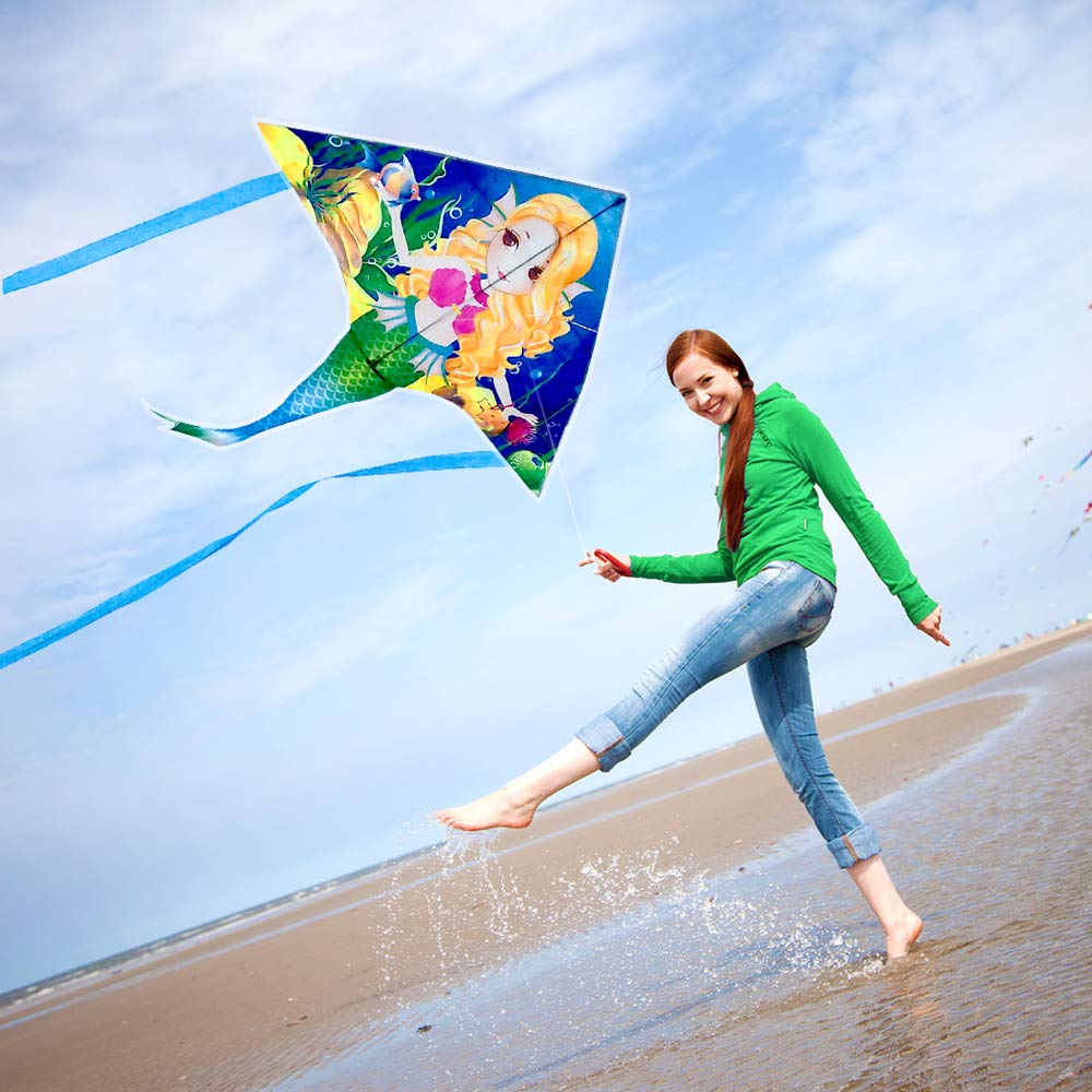Mint'S Colorful Life Mermaid Kite, Large, Polyester, Multi Color, Fiberglass Frame, Easy To Fly For Kids & Adults