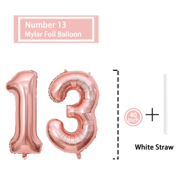13 Number Balloon Rose Gold 40 Inch Big Foil Mylar 13Th Balloons For 13 Year Old Boy Girl Birthday Party Decorations Wedding Ann