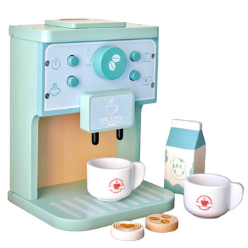 MIKNEKE Wooden Coffee Maker Toy Set for Kids - Montessori Pretend Play Kitchen Accessories, 10x6 in, Ideal for Toddlers Boys & Girls