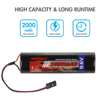 Tenergy NiMH Receiver Battery Pack with Hitec Connectors 9.6V 2000mAh High Capacity Futaba Battery Pack, Square NT8S600B Recharg
