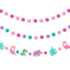 Kingdder 3 Pcs Pink Dinosaur Banner Party Decoration for Girls Pink Pom Pom Birthday Garland Felt Ball Banner Dinosaur Theme Hol