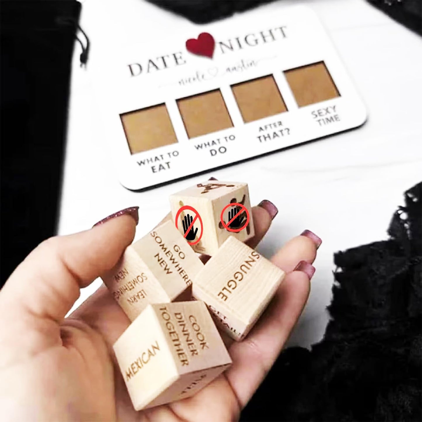 Yckeogln Date Night Dice After Dark Edition,Wooden Board Game for Couple,Decision Dice, for Him & Her,Funny Wedding Gifts, Valen