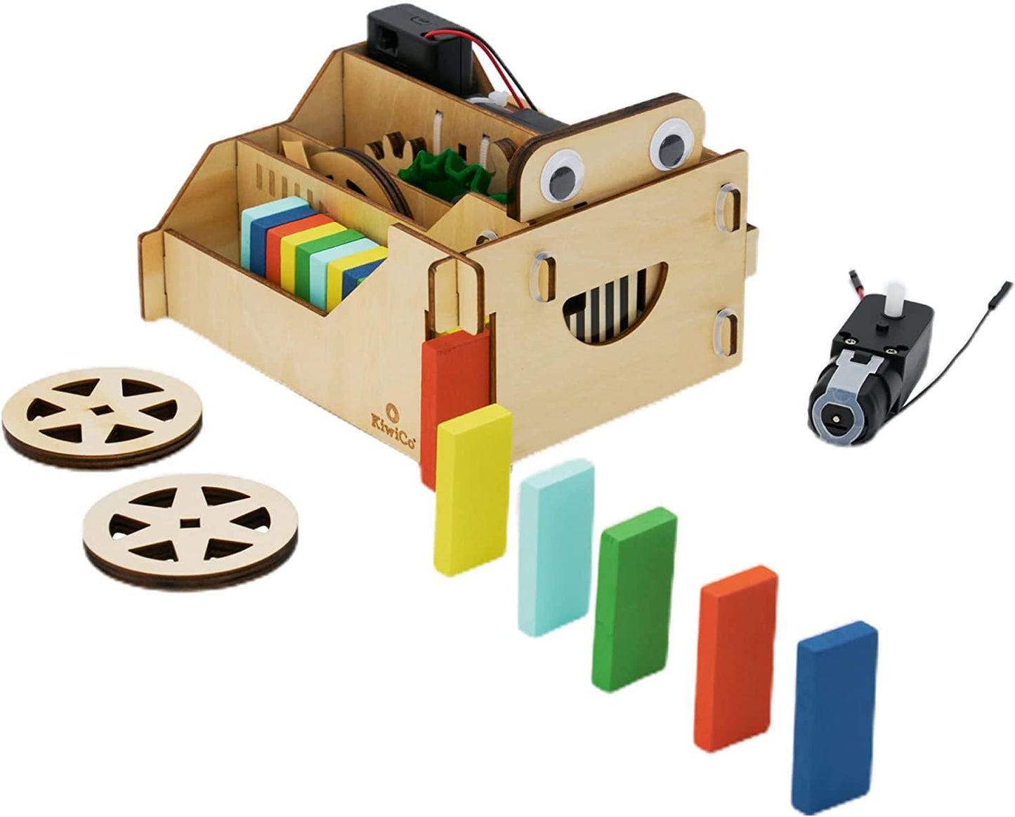 Kiwico - Domino Machine, Wooden Domino Set For Family Games With 100 Dominoes And Wood Domino Robot, For Kids Ages 9+