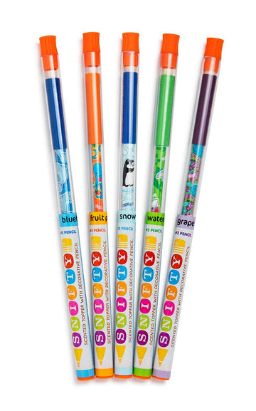 SNIFTY Scented Pencil Toppers with Aquarium Themed Pencils, 5 Count, Blue, Plastic, Model SNFTY002