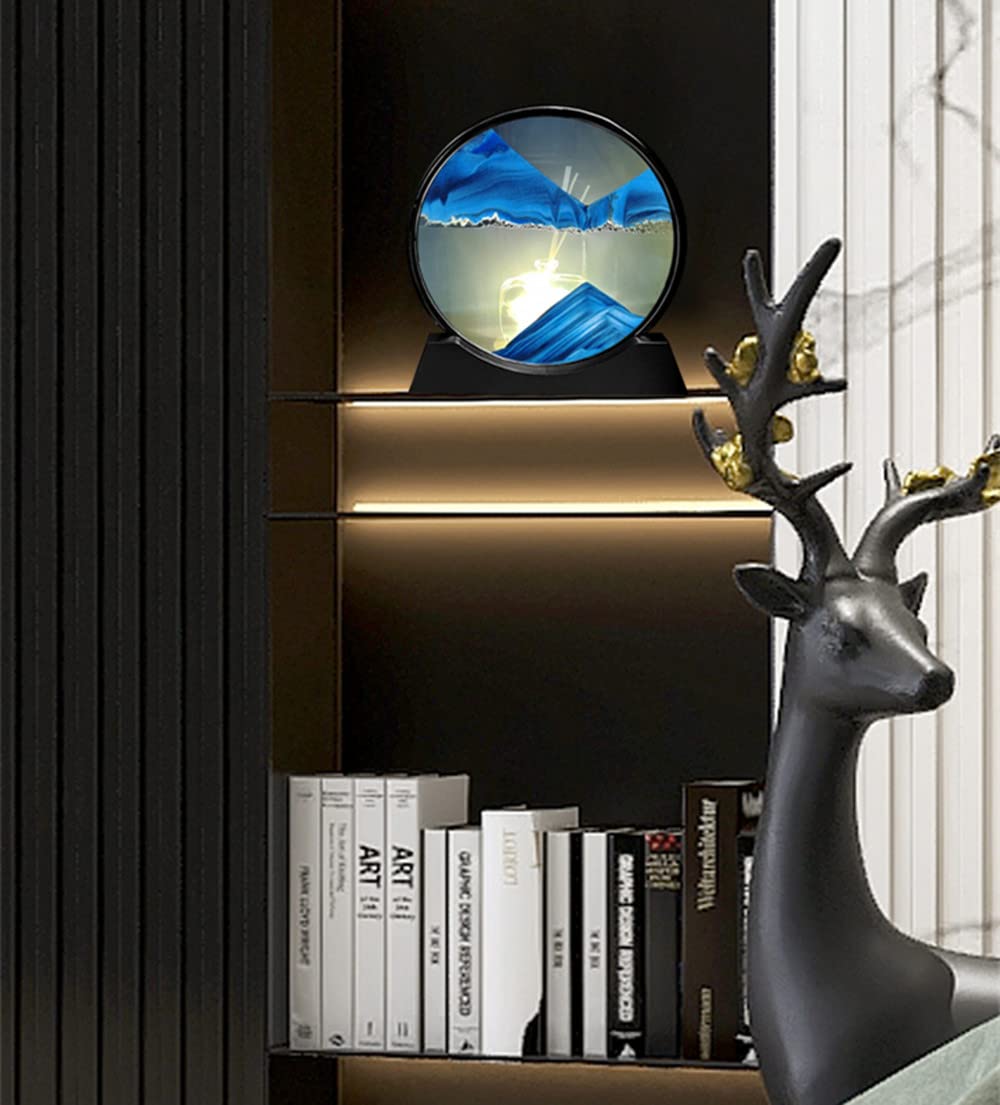 Arthink Moving Sand Art Picture in Motion Round Glass 3D Deep Sea Landscape, Dynamic Sand Art Sandscapes, Sensory Relaxing Deskt