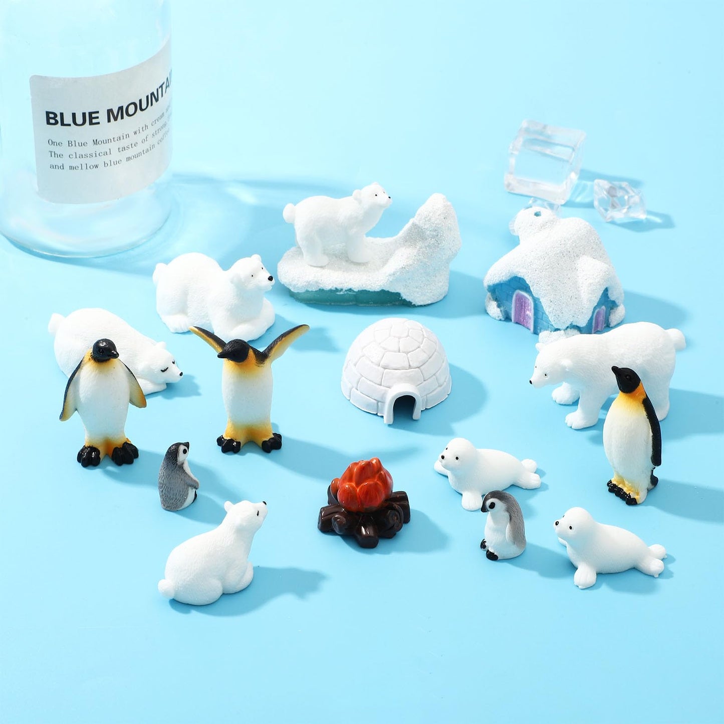 Onest 16 Pieces Mini Arctic Animals Figurines Set Polar Bear Figurines Plastic Arctic Animal Toy Small Polar Bear Seals Penguin