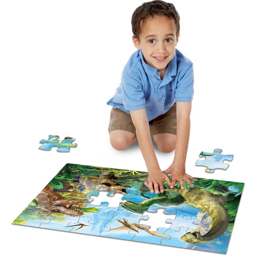 Dinosaur Jigsaw Puzzle For Kids Age 3-5 4-8 Year Old, 35 Piece Jumbo Toddler Floor Puzzle For Kid Boy Girl Learning Educational Toy Gift Box