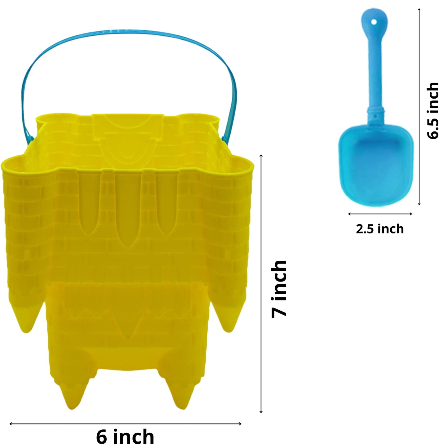 4E'S Novelty (4 Sets) Castle Beach Buckets And Shovels, Large Size 7'' - Sand Castle Building Kit, Sandcastle Molds Beach Toys F