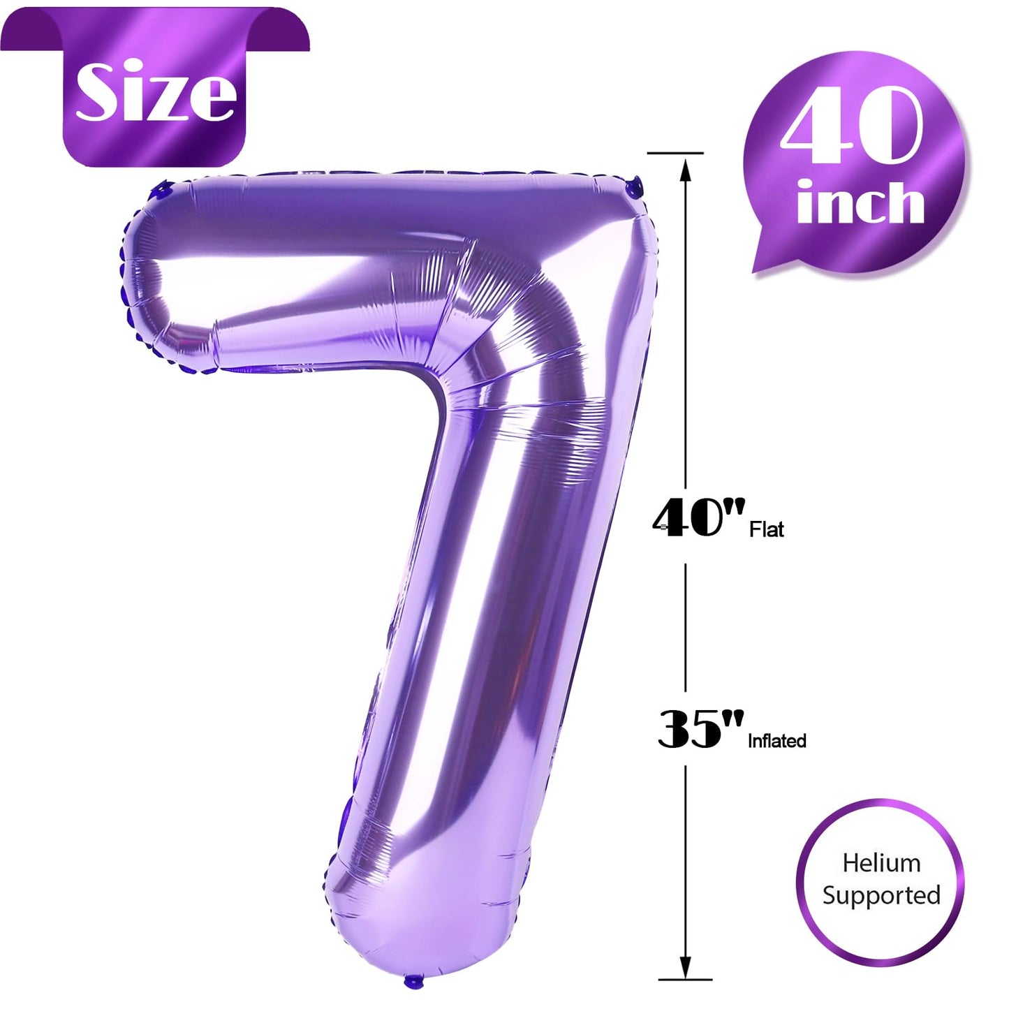 Purple Number 7 Balloon 40 Inch, 7 Balloon Number, 7Th Birthday Decorations, Purple Party Supplies For Boys Girls