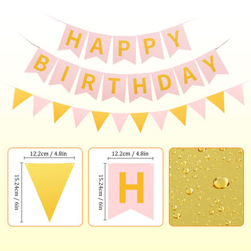 Irenare 4 Pieces Happy Birthday Banner Colorful Birthday Party Decor Rainbow Birthday Felt Garland Banner Rainbow Birthday Party Decorations Supplies(Pink, Gold)