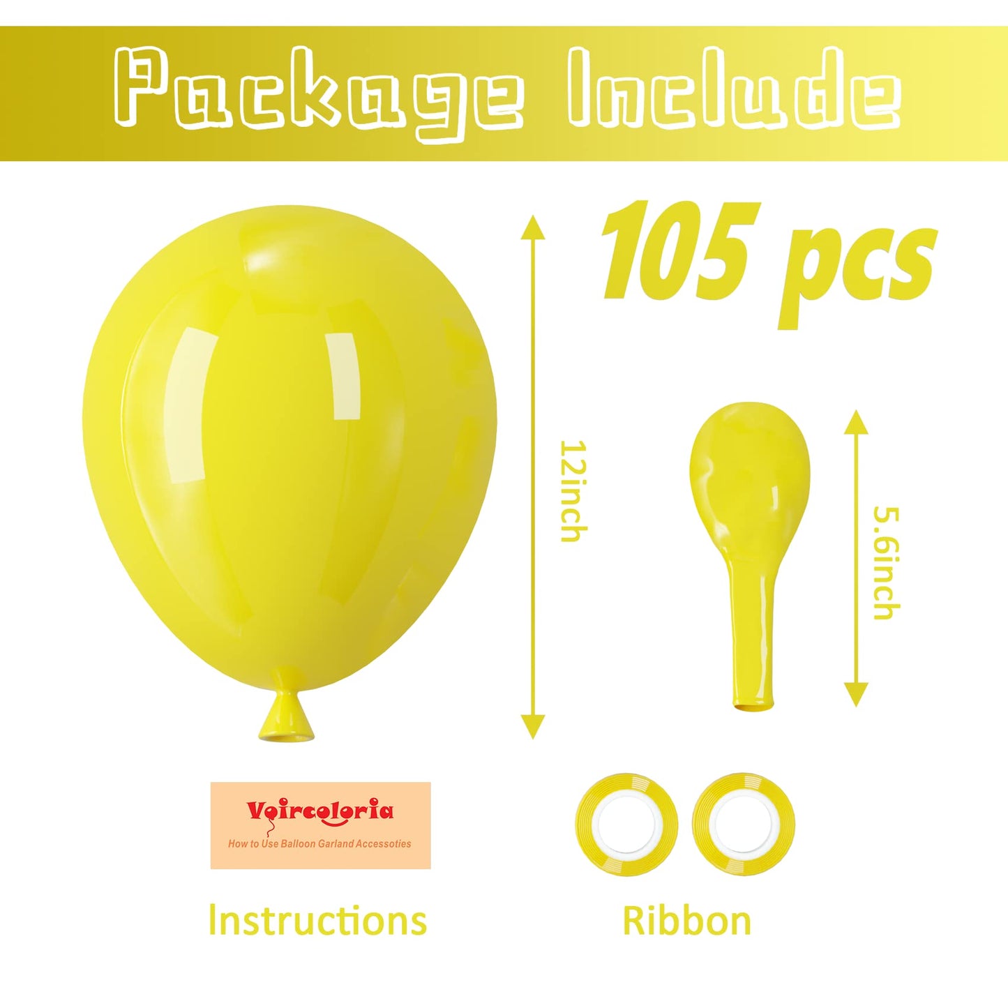 Voircoloria 105Pcs Yellow Balloons 12Inch Party Latex Balloons For Boys Girls Birthday Baby Shower Gender Reveal Wedding Sunflow