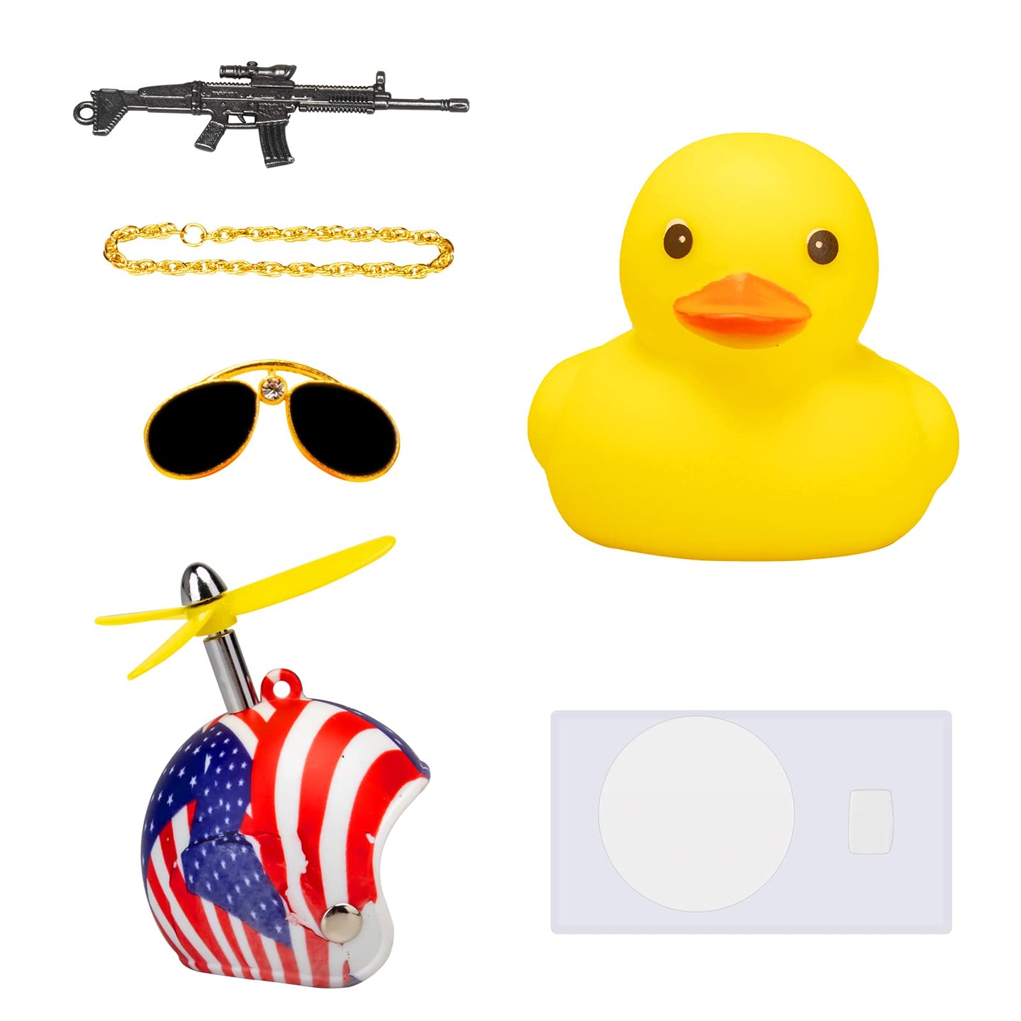 Wonuu Rubber Yellow Duck Car Ornaments Cool Duck Car Dashboard Decorations With Propeller Helmet Sunglasses (Flag-Yellow G)