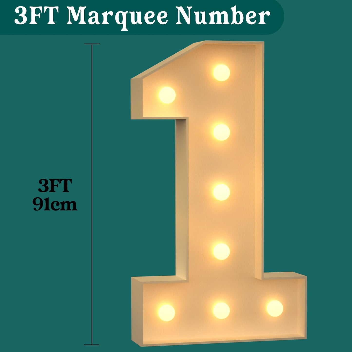 3Ft Marquee Numbers, Light Up Numbers 1 For 1St 16Th 21St Birthday Decorations, Big Numbers For Party Decorations, Large Light U