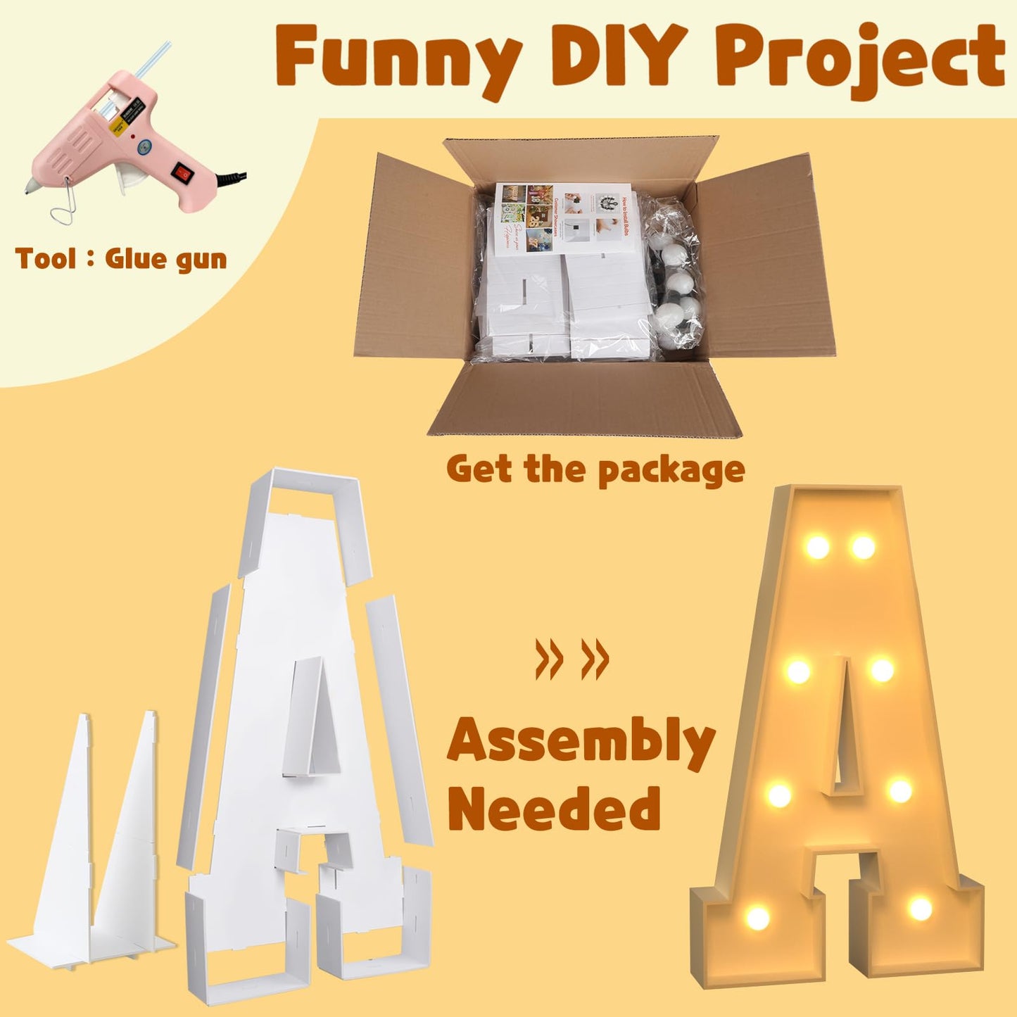 Imprsv Marquee Letter B, 3Ft Block Craft Kit For Party Decorations, Large Light Up Letters For Wedding, Baby Shower, Engagement