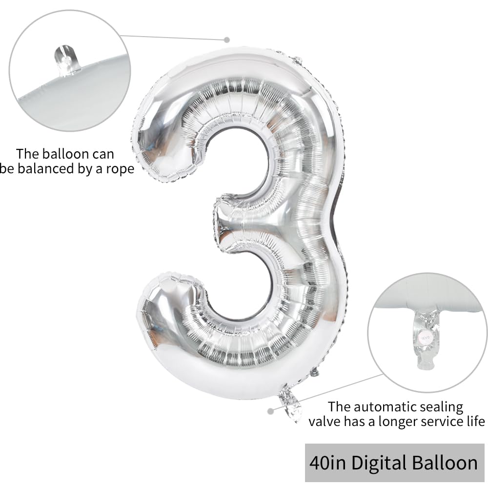 Toniful 40 Inch Silver Large Numbers Balloons Number 30 Digital 30 Helium Balloons, Foil Mylar Big Number Balloons For Birthday