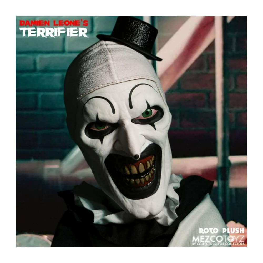 Mezco Terrifier Art The Clown Roto Plush 18-Inch Soft Doll In Clown Costume With Pom-Pom And Ruffle Detailing
