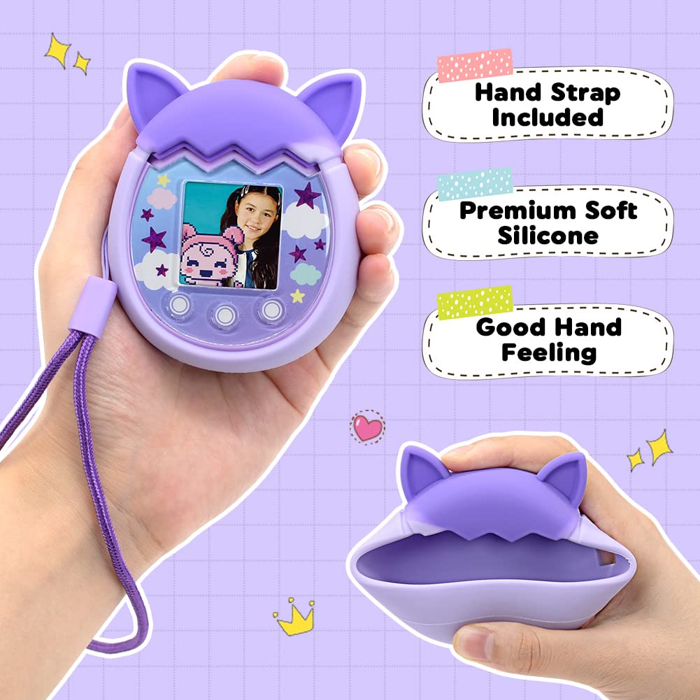 Winceed Silicone Case For Tamagotchi Pix Virtual Pet Game Machine, Protective Cover For Tamagotchi Pix Sleeve Protector Skin With Hand Strap (Purple)