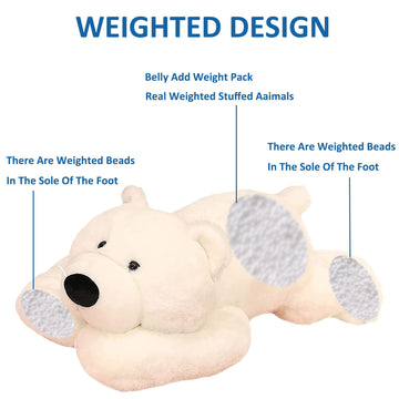 Hronsa Weighted Stuffed Animals, 29.5In 6.2Lbs Weighted Bear Stuffed Animal Toy Cute White Bear Plush Pillow For Adults Boys Girls