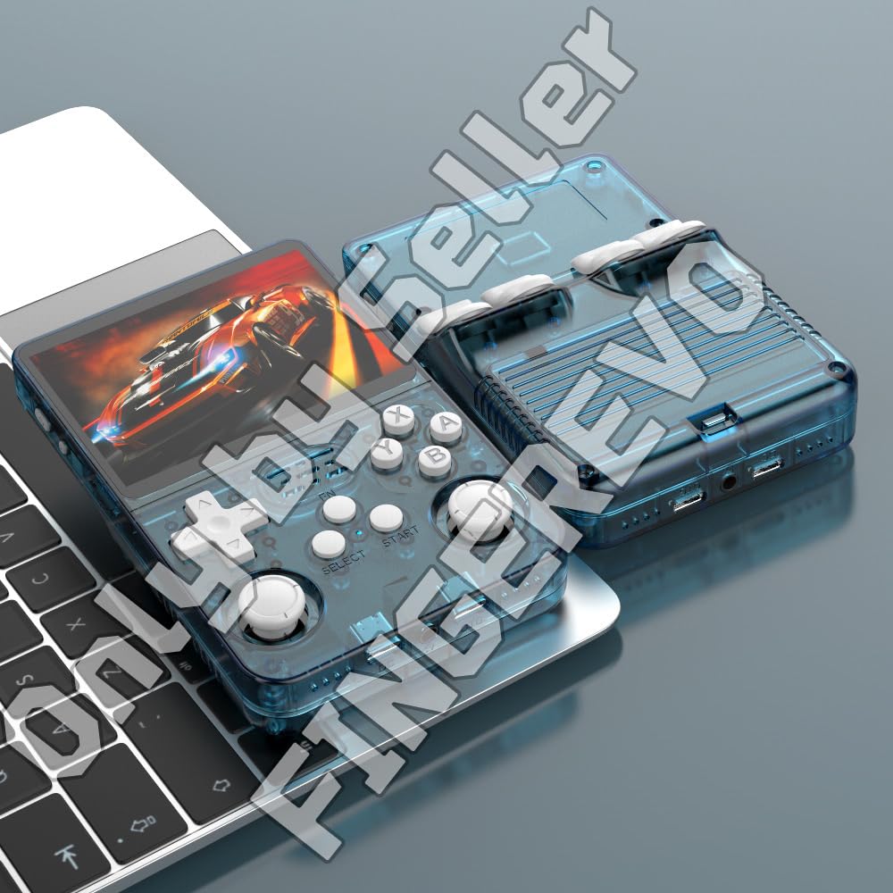 R36S Handheld Game Console 3.5-In 640*480 Ips Oca Screen 3200Mah Opensource System Rk3326 Blue Transparent