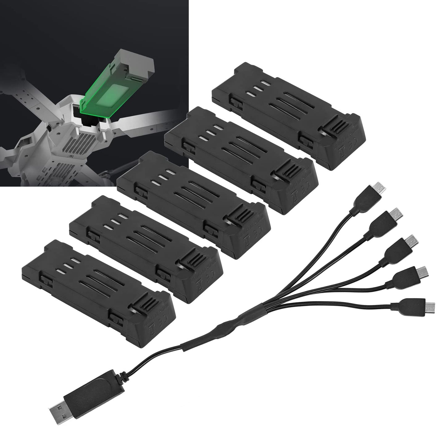 Drone Battery and Charger Cable Combo Set, 3.7V 1200mAH Lithium Battery with 5 in 1 Charger Cable for E58 L800 JY019 RC Quadcopt