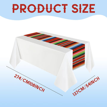 Hosuly Mexican Fiesta Tablecloth 54 X 108'' Party Plastic Tablecloth Striped Table Cover For Mexican Fiesta Party Decorations(Wh