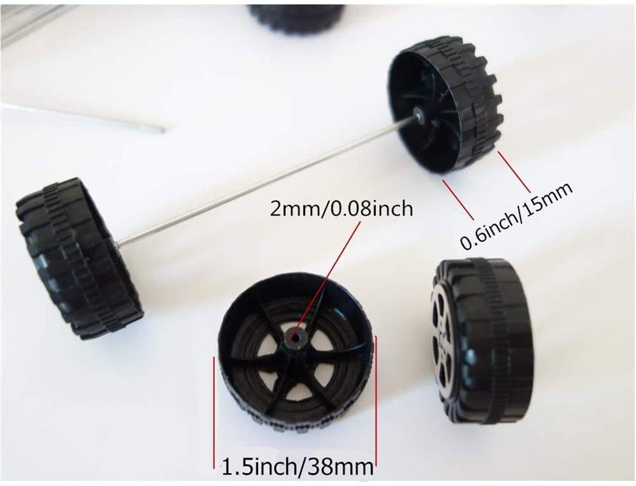 30 Pcs Plastic Roll 2mm Dia Shaft Toys Car Wheel with 15 Pcs Shaft Round Rod Axles for DIY Model Toy RC Car Truck Building Proje