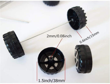 30 Pcs Plastic Roll 2mm Dia Shaft Toys Car Wheel with 15 Pcs Shaft Round Rod Axles for DIY Model Toy RC Car Truck Building Proje